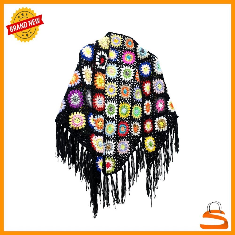 Handmade Crochet Fringed Poncho Cape Shawl Wrap One Size Acrylic